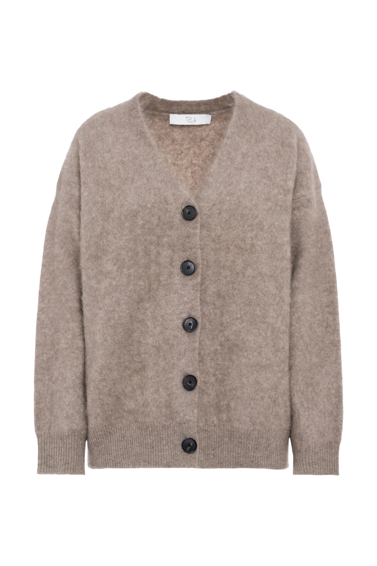 Cardigan a maniche lunghe con scollo a V in yak e lana garzati con bottoni