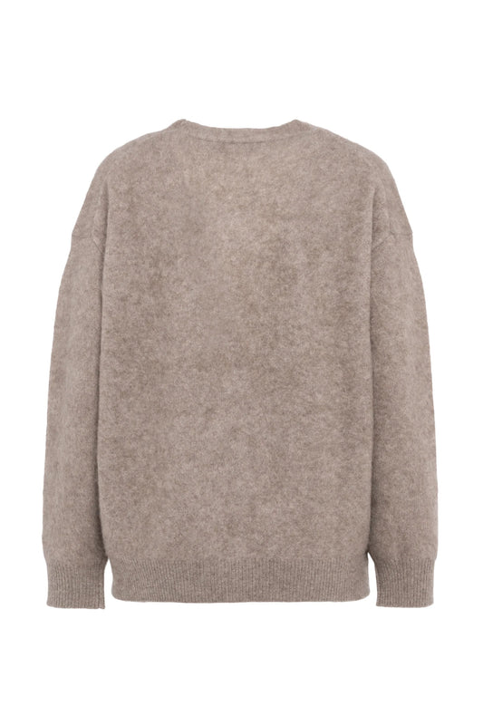 Cardigan a maniche lunghe con scollo a V in yak e lana garzati con bottoni