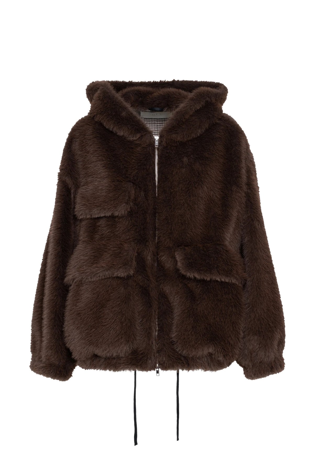Giacca teddy marrone con zip e tasche ampie