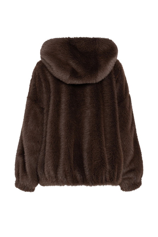 Giacca teddy marrone con zip e tasche ampie