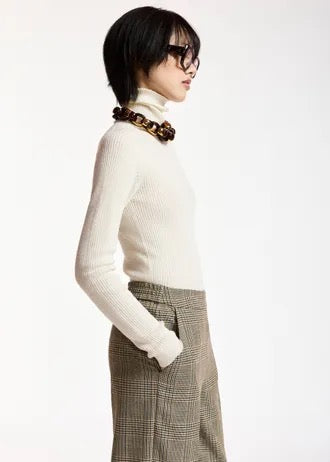 Brown, black and cream checked wide-leg pants