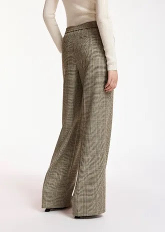 Brown, black and cream checked wide-leg pants