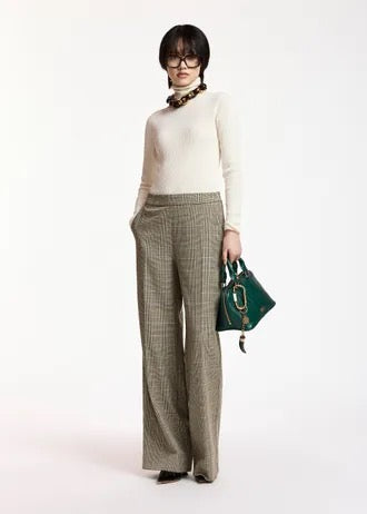 Brown, black and cream checked wide-leg pants