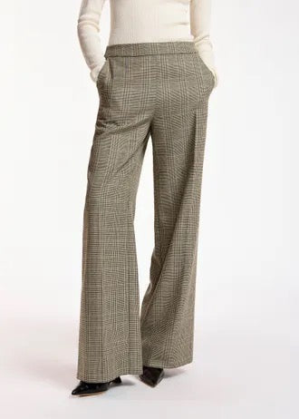 Brown, black and cream checked wide-leg pants
