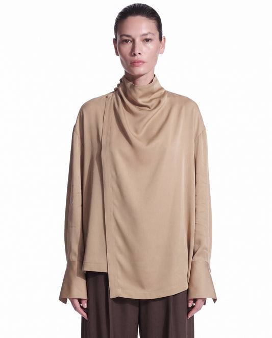 BLUSA A PORTAFOGLIO CON COLLO ALTO