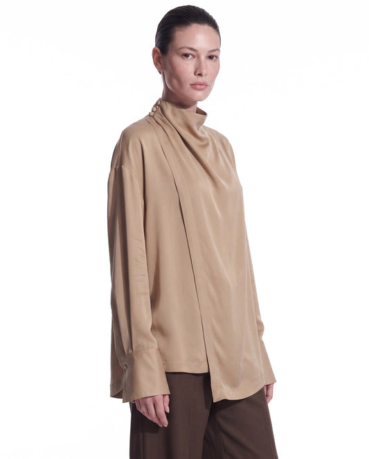 BLUSA A PORTAFOGLIO CON COLLO ALTO