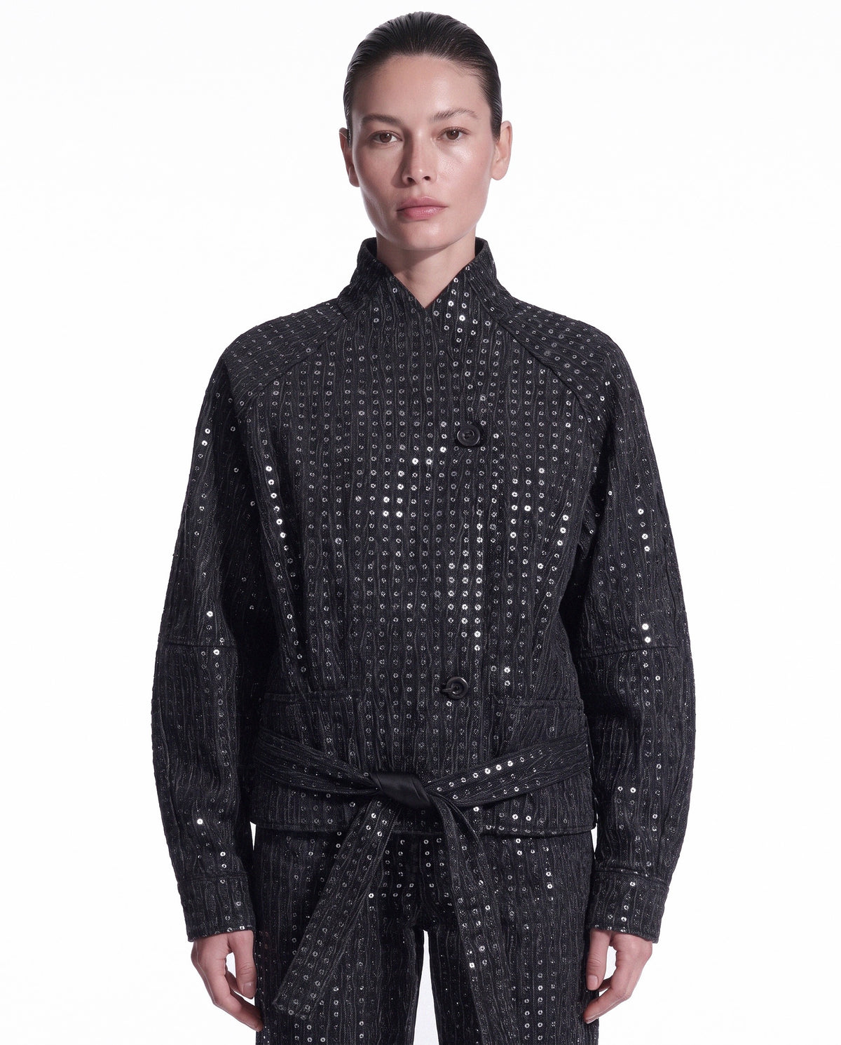 GIUBBOTTO IN DENIM WASHED CON PAILLETTES