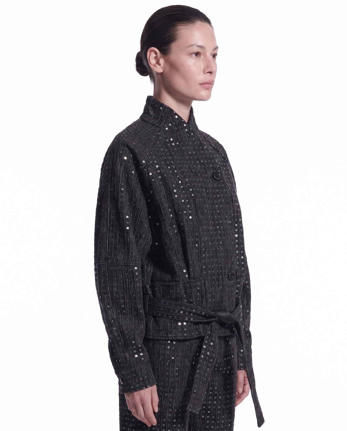 GIUBBOTTO IN DENIM WASHED CON PAILLETTES