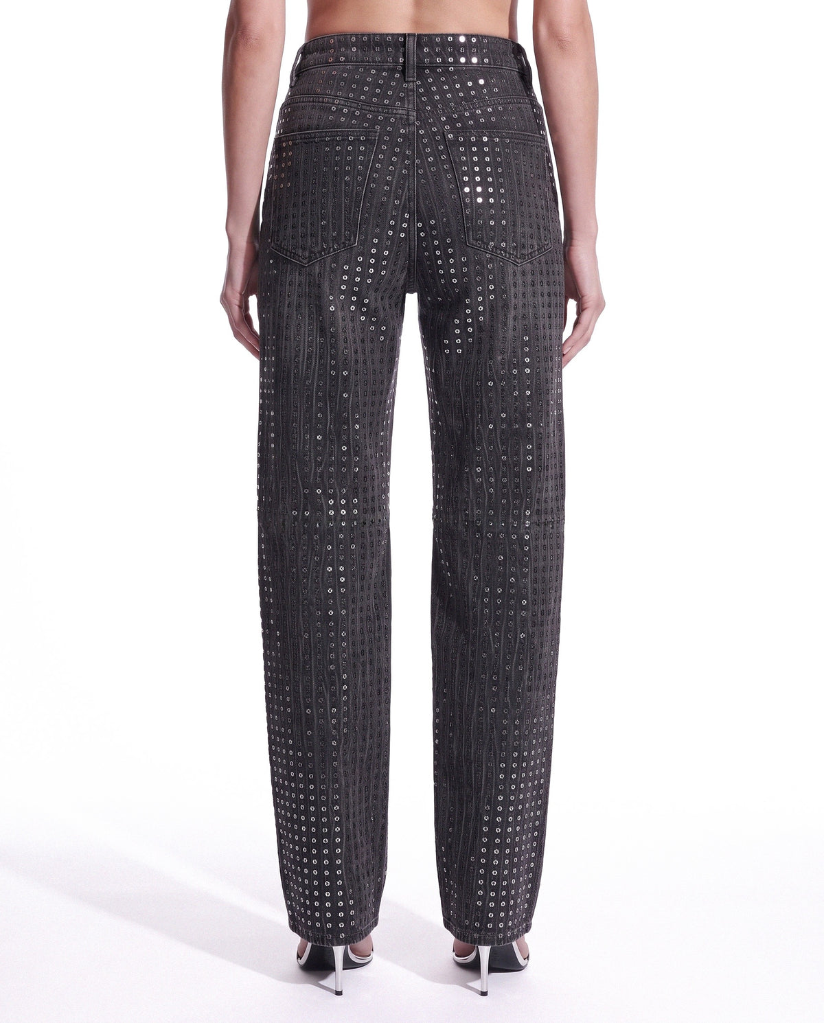 PANTALONE BARREL FIT IN DENIM WASHED CON PAILLETTES