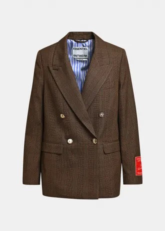 Brown, black and cream checked double-breasted blazer