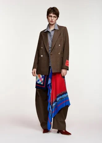 Brown, black and cream checked double-breasted blazer
