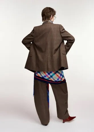Brown, black and cream checked double-breasted blazer