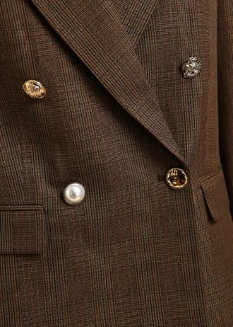 Brown, black and cream checked double-breasted blazer