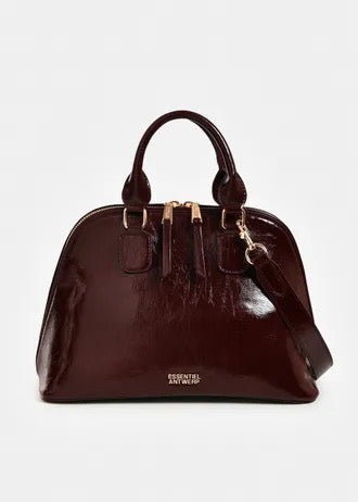 Brown patent-faux leather handbag