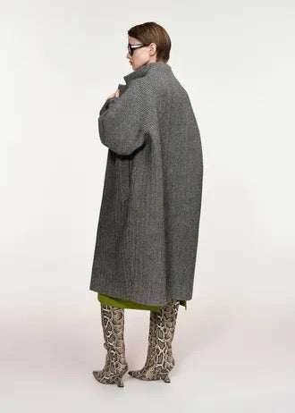 Grey and black oversized wool-blend cocoon coat