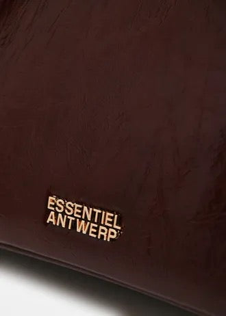 Brown patent-faux leather handbag
