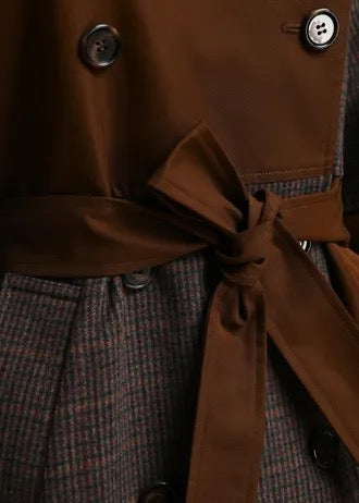 Brown and dak grey colour-block trench coat