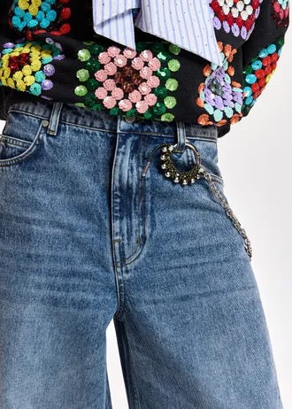 Blue cotton barrel-leg jeans