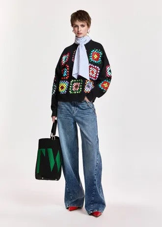 Blue cotton barrel-leg jeans