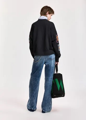 Blue cotton barrel-leg jeans