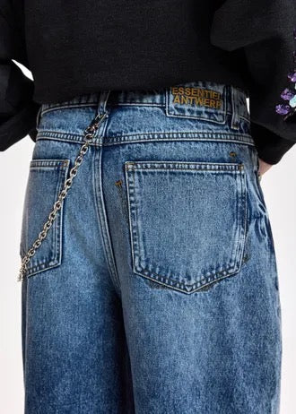 Blue cotton barrel-leg jeans
