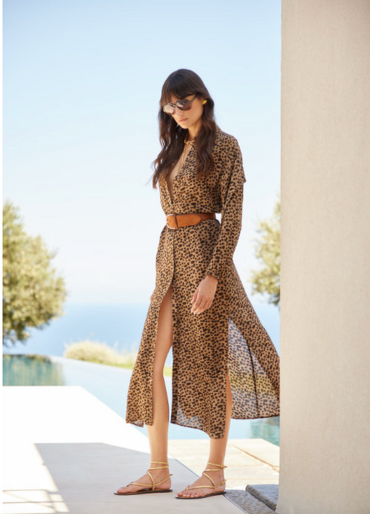 ABITO MIDI LEOPARDATO CON CINTURA IN VITA